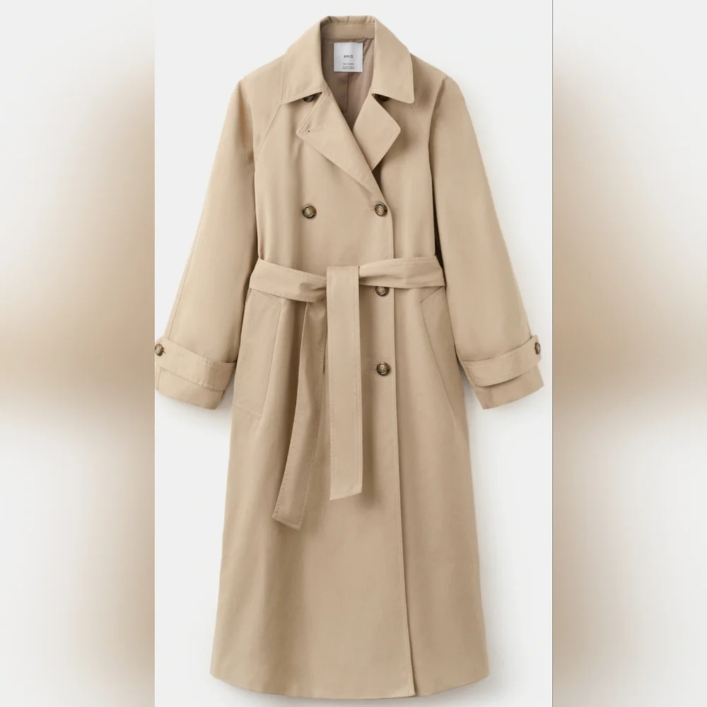NWT Mango Double-Breasted Trench Coat Cream/Tan - Picture 3 of 16
